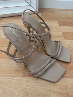 Calvin Klein Taupe Strappy Square-Toe High Heels